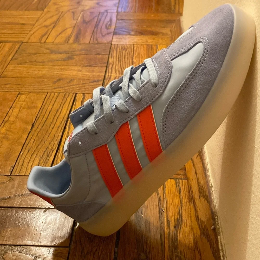 adidas Men’s Light Blue Sneakers with Orange Stripes